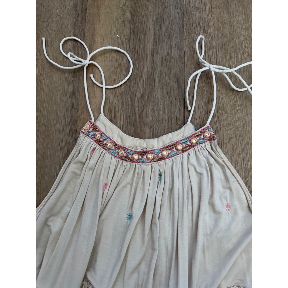 POL Boho Embroidered Tiered Babydoll Tank Top Beige Large Indie hippie - Picture 2 of 7